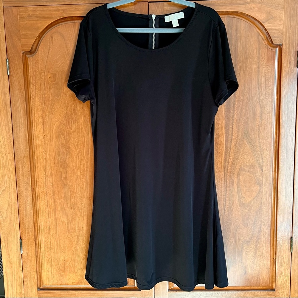 MICHAEL Michael Kors Black Jersey Mini Dress with Zipper Detail Size XL LBD